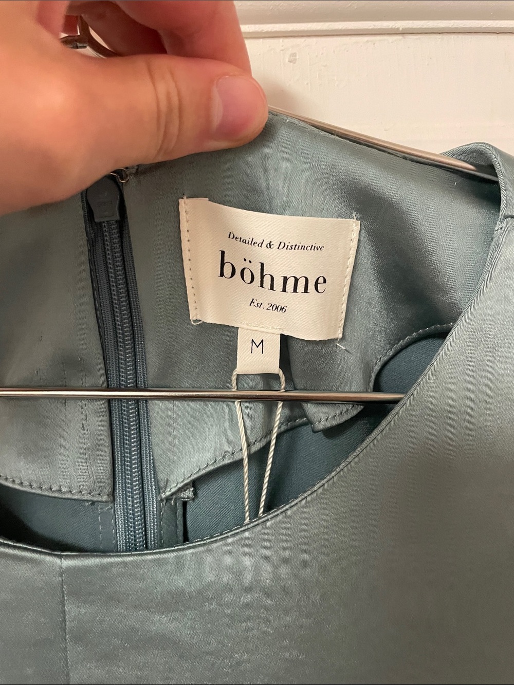 bohme Satin Wrap-Style Midi Dress in Dusty Blue - Picture 3 of 7